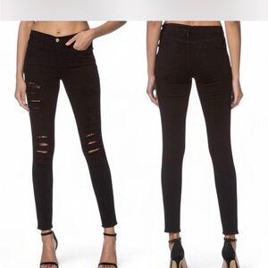 NWOT Frame Denim Black Ripped “le Skinny de Jeans” Size 25